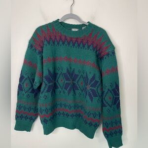 Vintage Gap Mens Sweater Nordic Fair Isle Green 100% wool Knit Roll Neck M